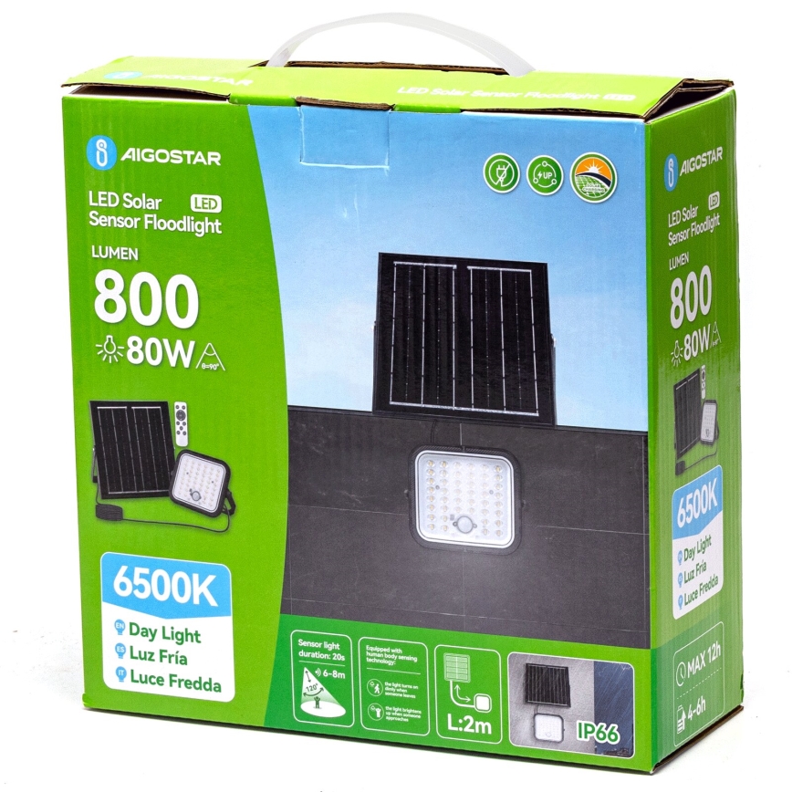 Aigostar - LED Stmievateľný solárny reflektor so senzorom LED/80W/3,4V 6500K IP66 + diaľkové ovládanie