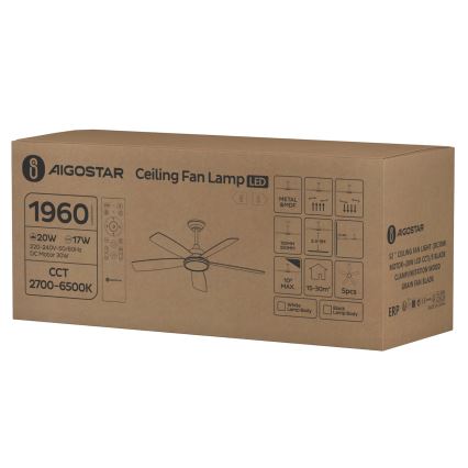 Aigostar - LED Stmievateľný stropný ventilátor LED/20W/230V 2700-6500K 132cm biela/béžová + diaľkové ovládanie