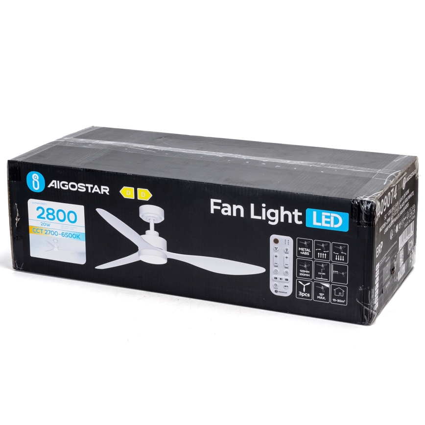 Aigostar - LED Stmievateľný stropný ventilátor LED/20W/230V 2700-6500K 132cm biela + diaľkové ovládanie