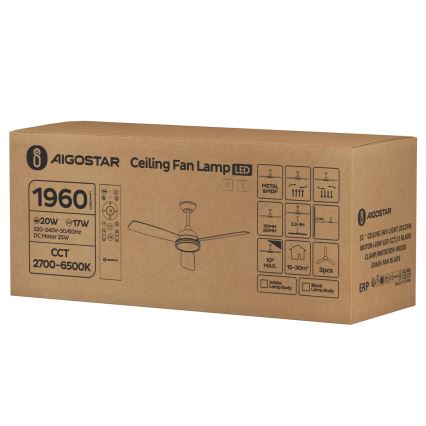 Aigostar - LED Stmievateľný stropný ventilátor LED/20W/230V 2700-6500K 132cm hnedá + diaľkové ovládanie