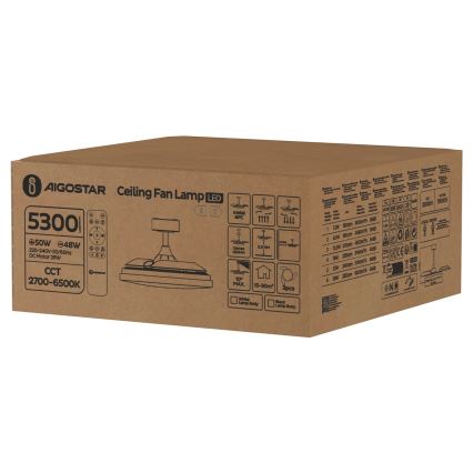 Aigostar - LED Stmievateľný stropný ventilátor LED/50W/230V 2700-6500K 106cm biela + diaľkové ovládanie