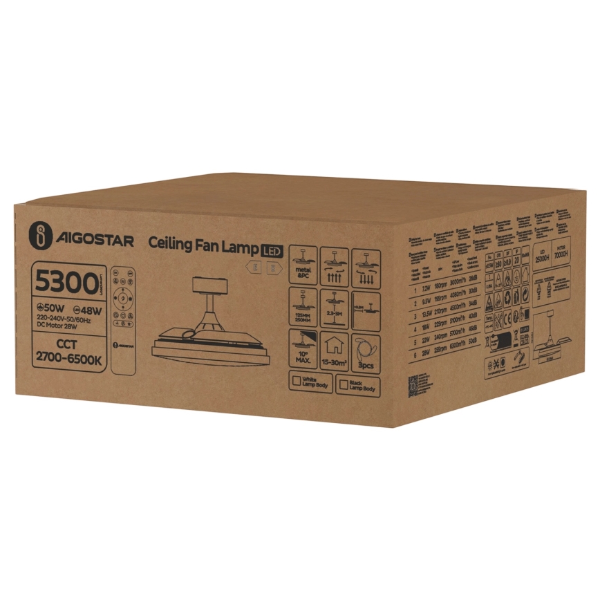 Aigostar - LED Stmievateľný stropný ventilátor LED/50W/230V 2700-6500K 106cm biela + diaľkové ovládanie