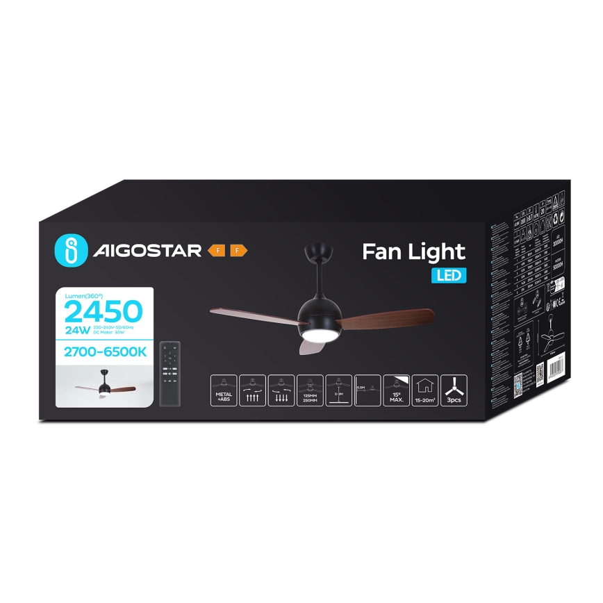 Aigostar - LED Stmievateľný stropný ventilátor LED/24W/230V 2700-6500K 106,6 cm + diaľkové ovládanie