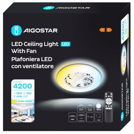 Aigostar - LED Stmievateľný stropný ventilátor LED/40W/230V 2700-6500K pr. 49 cm + diaľkové ovládanie biela