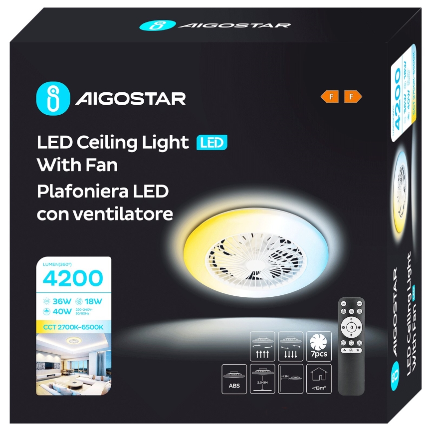 Aigostar - LED Stmievateľný stropný ventilátor LED/40W/230V 2700-6500K pr. 49 cm + diaľkové ovládanie biela