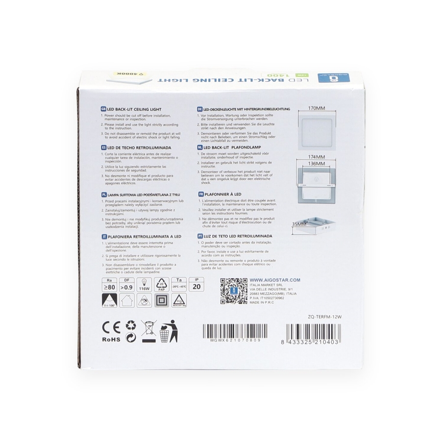 Aigostar - LED Stropné prisadené svietidlo LED/12W/230V 17,3x17,3 cm 4000K biela