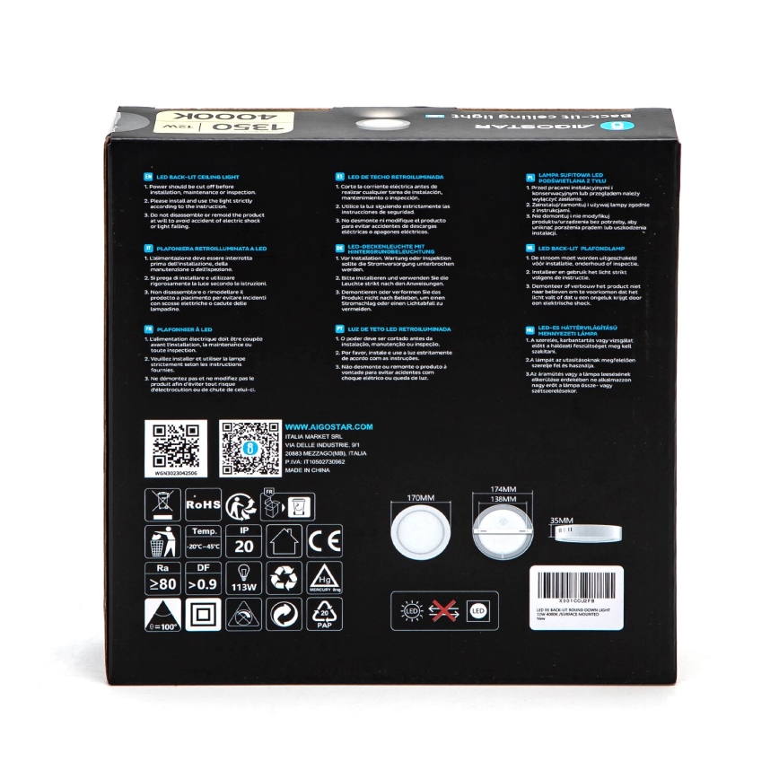 Aigostar - LED Stropné prisadené svietidlo LED/12W/230V pr. 17,4 cm 4000K biela
