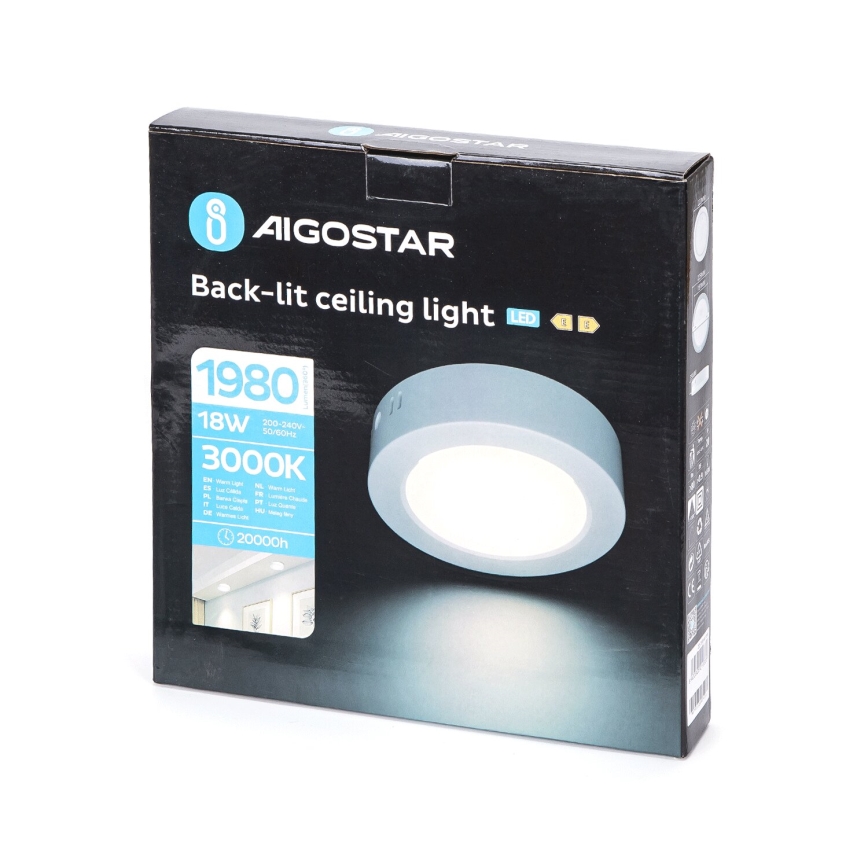 Aigostar - LED Stropné prisadené svietidlo LED/18W/230V pr. 22,6 cm 3000K biela