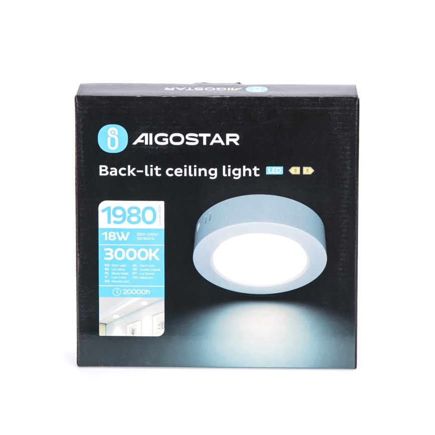 Aigostar - LED Stropné prisadené svietidlo LED/18W/230V pr. 22,6 cm 3000K biela