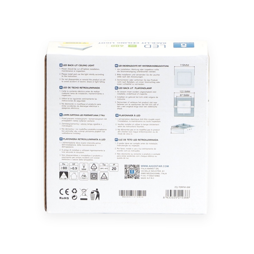 Aigostar - LED Stropné prisadené svietidlo LED/6W/230V 12,2x12,2 cm 3000K biela