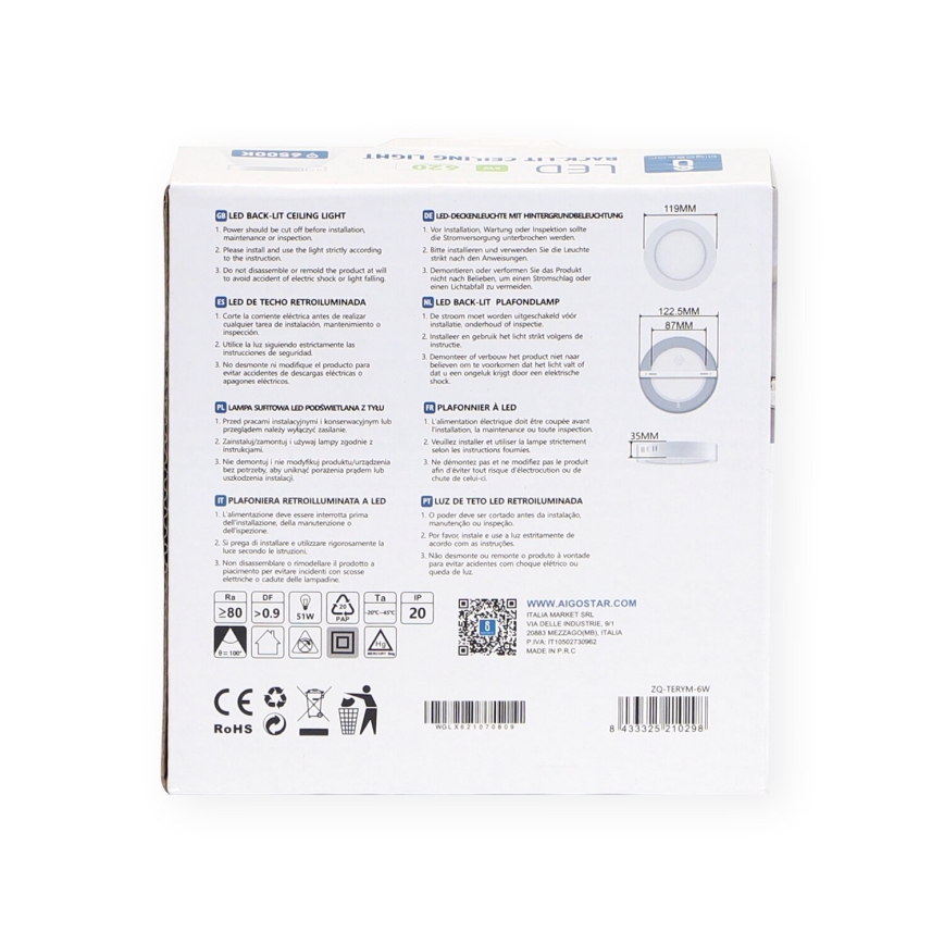 Aigostar - LED Stropné prisadené svietidlo LED/6W/230V pr. 12,3 cm 3000K biela