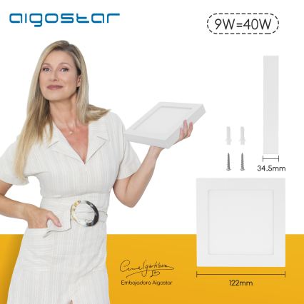 Aigostar - LED Stropné prisadené svietidlo LED/9W/230V 3000K 12,2x12,2 cm biela