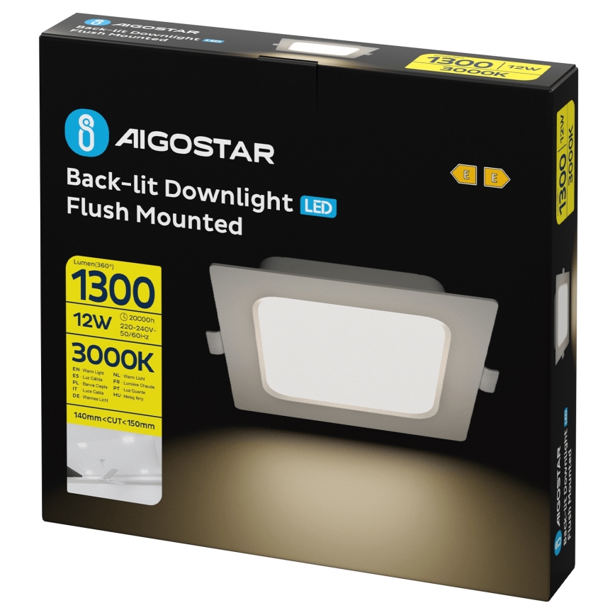 Aigostar - LED Stropné svietidlo LED/12W/230V 3000K 17,5x17,5 cm biela