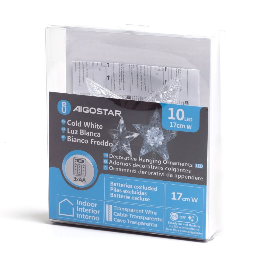 Aigostar - LED Vianočná dekorácia 10xLED/3xAA studená biela hviezda
