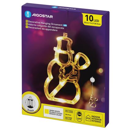Aigostar - LED Vianočná dekorácia 10xLED/3xAAA snehuliak 20,5 cm