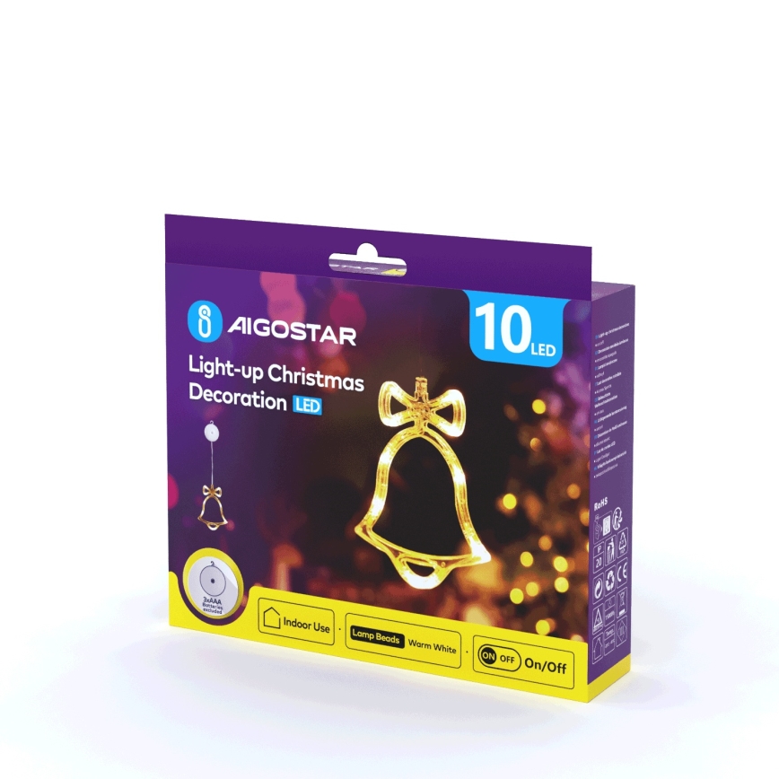 Aigostar - LED Vianočná dekorácia LED/3xAAA zvonček 18cm
