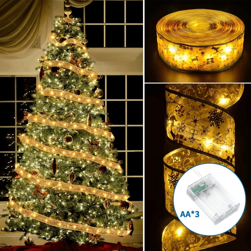 Aigostar - LED vianočný reťaz 100xLED/3xAA, 10 m, teplá biela, zlatá