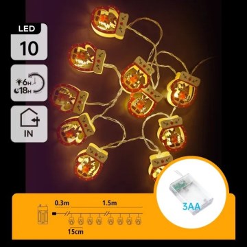 Aigostar - LED vianočná reťaz 10xLED/3xAA 1,5m teplá biela rukavice