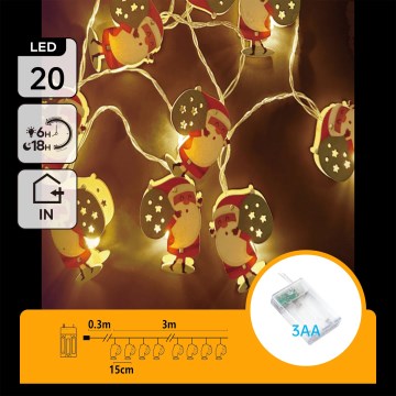 Aigostar - LED vianočná reťaz 20xLED/3xAA 3m teplá biela Santa Claus