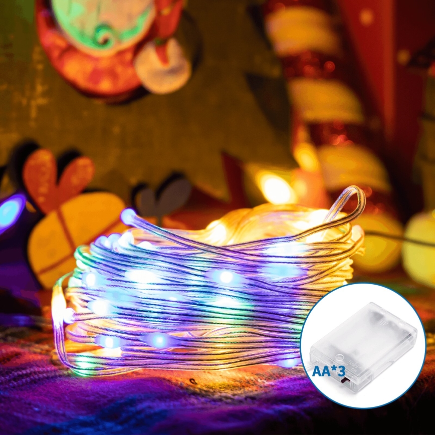 Aigostar - LED Vianočná reťaz 50xLED/3xAA 5,3m multicolor