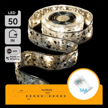 Aigostar - LED Vianočná reťaz 50xLED/3xAA 5 m teplá biela strieborná