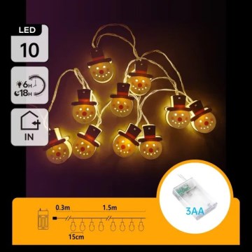 Aigostar - LED Vianočný reťaz 10xLED/3xAA 1,5m teplá biela snehuliak