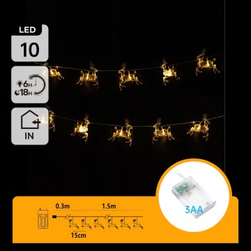 Aigostar - LED vianočný reťaz 10xLED/3xAA 1,5m teplá biela v tvare jeleňov