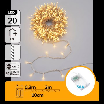 Aigostar - LED vianočný reťaz 20xLED/3xAA 2,3 m teplá biela