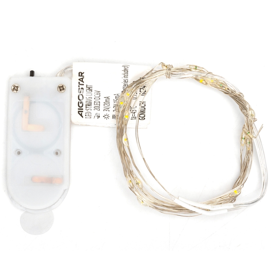 Aigostar - LED vianočný reťaz 20×LED/2×3V, 2 m, teplá biela