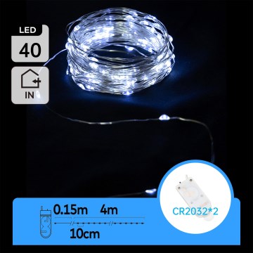 Aigostar - LED Vianočný reťaz 40xLED/2x3V 4m studená biela