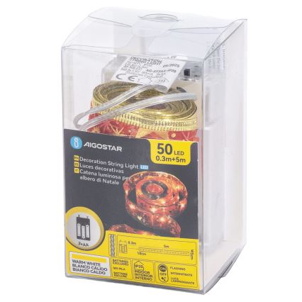 Aigostar - LED vianočný reťaz 50xLED/3xAA 5m teplá biela, červená