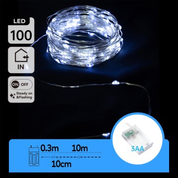 Aigostar - LED vianočný reťazec 100xLED/3xAA 10,3m studená biela