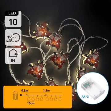 Aigostar - LED Vianočný reťazec 10xLED/3xAA 1,5 m teplá biela sánky
