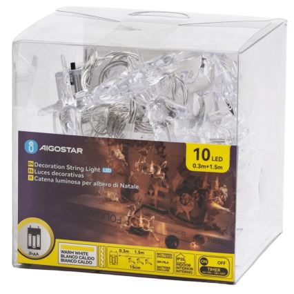 Aigostar - LED vianočný reťazec 10×LED/3×AA, 1,5 m, teplá biela, s motívom jeleňov