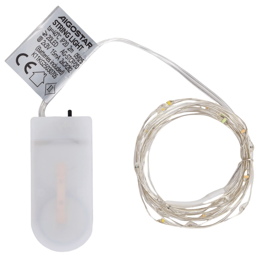 Aigostar - LED Vianočný reťazec 20xLED/2xCR2032 2m viacfarebný