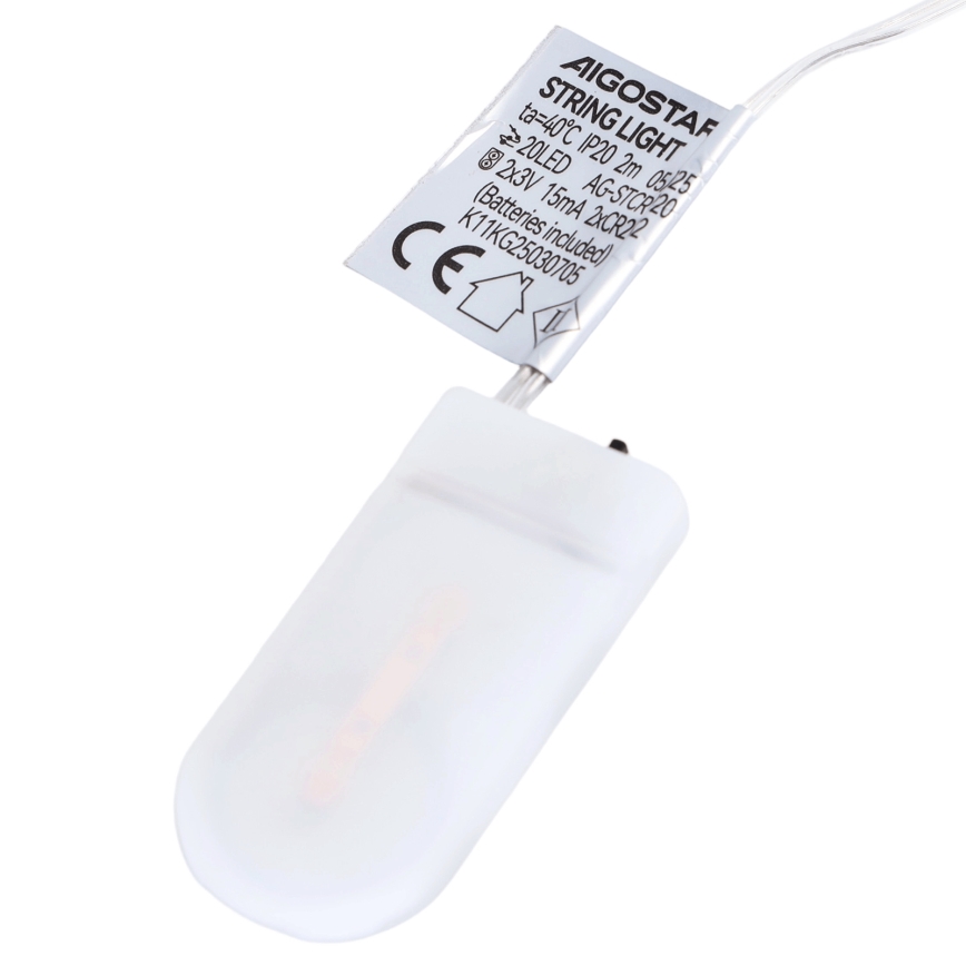 Aigostar - LED Vianočný reťazec 20xLED/2xCR2032 2m viacfarebný