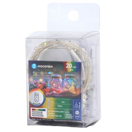 Aigostar - LED Vianočný reťazec 20xLED/2xCR2032 2m viacfarebný