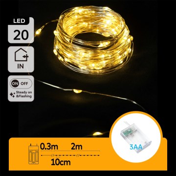 Aigostar - LED vianočný reťazec 20xLED/3xAA 2,3m teplá biela