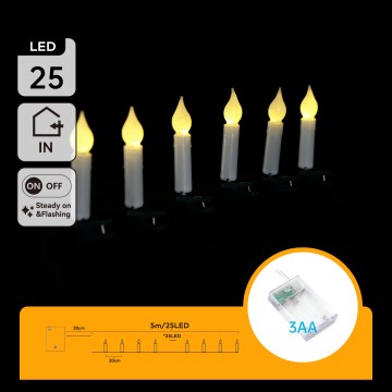 Aigostar - LED vianočný reťazec 25xLED/3xAA 5 m teplá biela