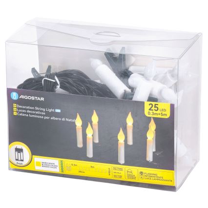 Aigostar - LED vianočný reťazec 25xLED/3xAA 5 m teplá biela