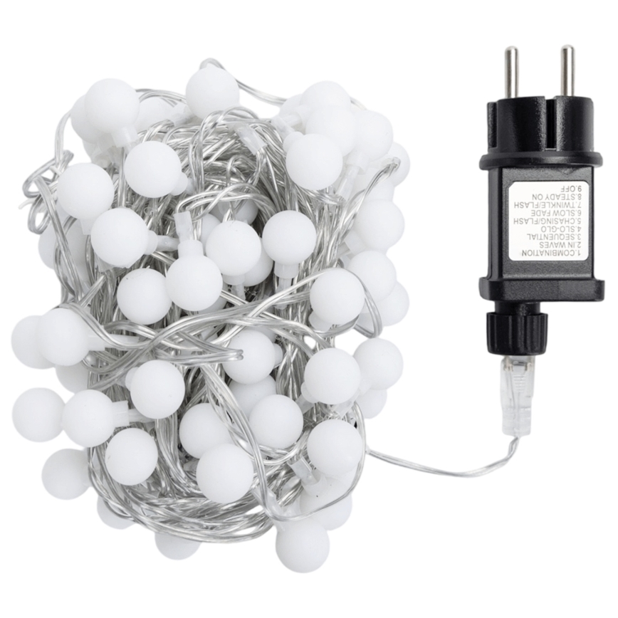 Aigostar - LED vonkajšia dekoratívna reťaz 100xLED/8 režimov 10m IP44 studená biela