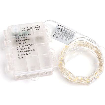 Aigostar - LED vonkajší reťaz 100×LED, 8 funkcií, 3×AA, 10,3 m, IP44, teplá biela