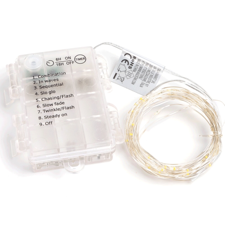 Aigostar - LED vonkajší reťaz 100×LED, 8 funkcií, 3×AA, 10,3 m, IP44, teplá biela