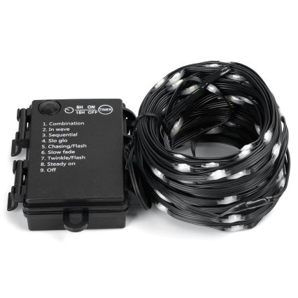 Aigostar -LED Vonkajší  reťazec 50xLED/8 funkcií 3xAA 5,3m IP44 studená biela
