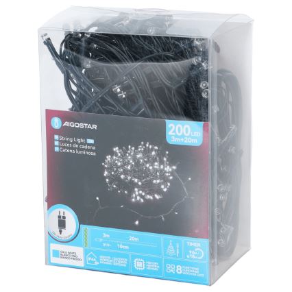 Aigostar - vonkajší LED svetelný reťaz 200xLED/8 funkcií 20m IP44 studená biela