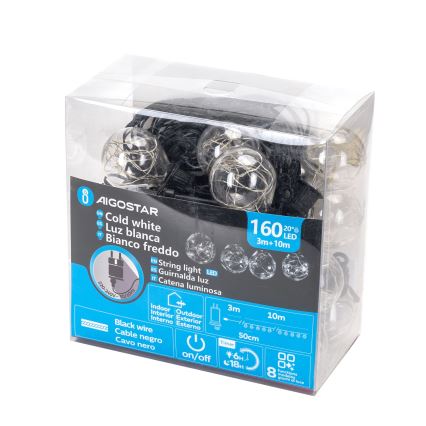 Aigostar - LED vonkajšia dekoračná reťaz 160xLED 10m IP44 studená biela