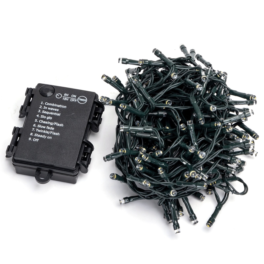 Aigostar - LED vonkajší svetelný reťazec 200×LED / 8 režimov, 3×AA, 10,3 m, IP44, teplá biela