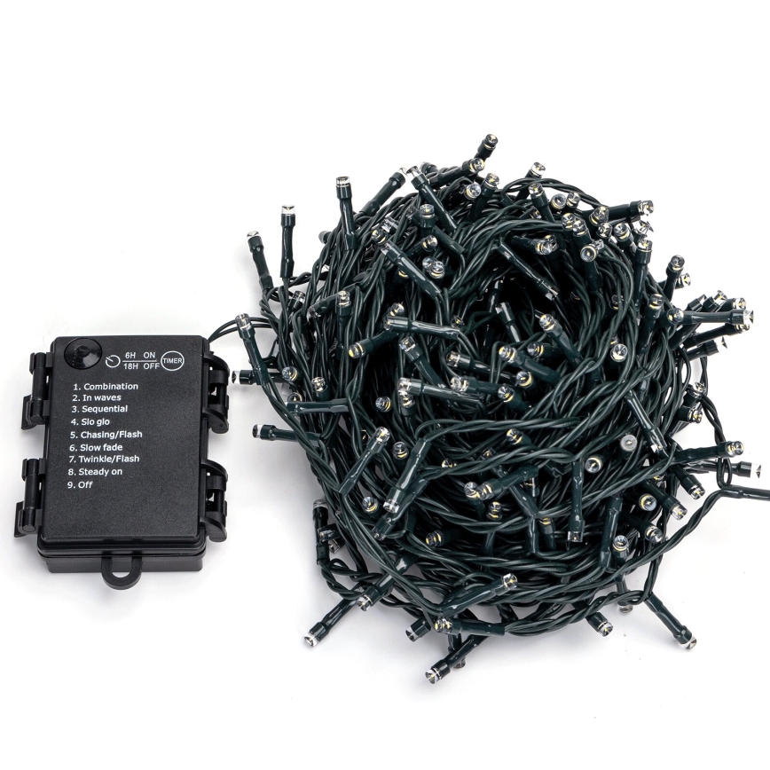 Aigostar-LED Vonkajší svetelný reťazec 300xLED/8 funkcií 3xAA 15,3m IP44 teplá biela