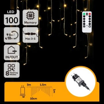 Aigostar - LED Vonkajší vianočný reťaz 100xLED/6W/230V/8 funkcií 1,5x1m IP44 teplá biela + diaľkové ovládanie
