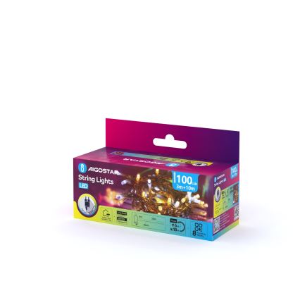 Aigostar - LED Vonkajší vianočný reťaz 100xLED/8 funkcií 13m IP44 teplá biela/studená biela